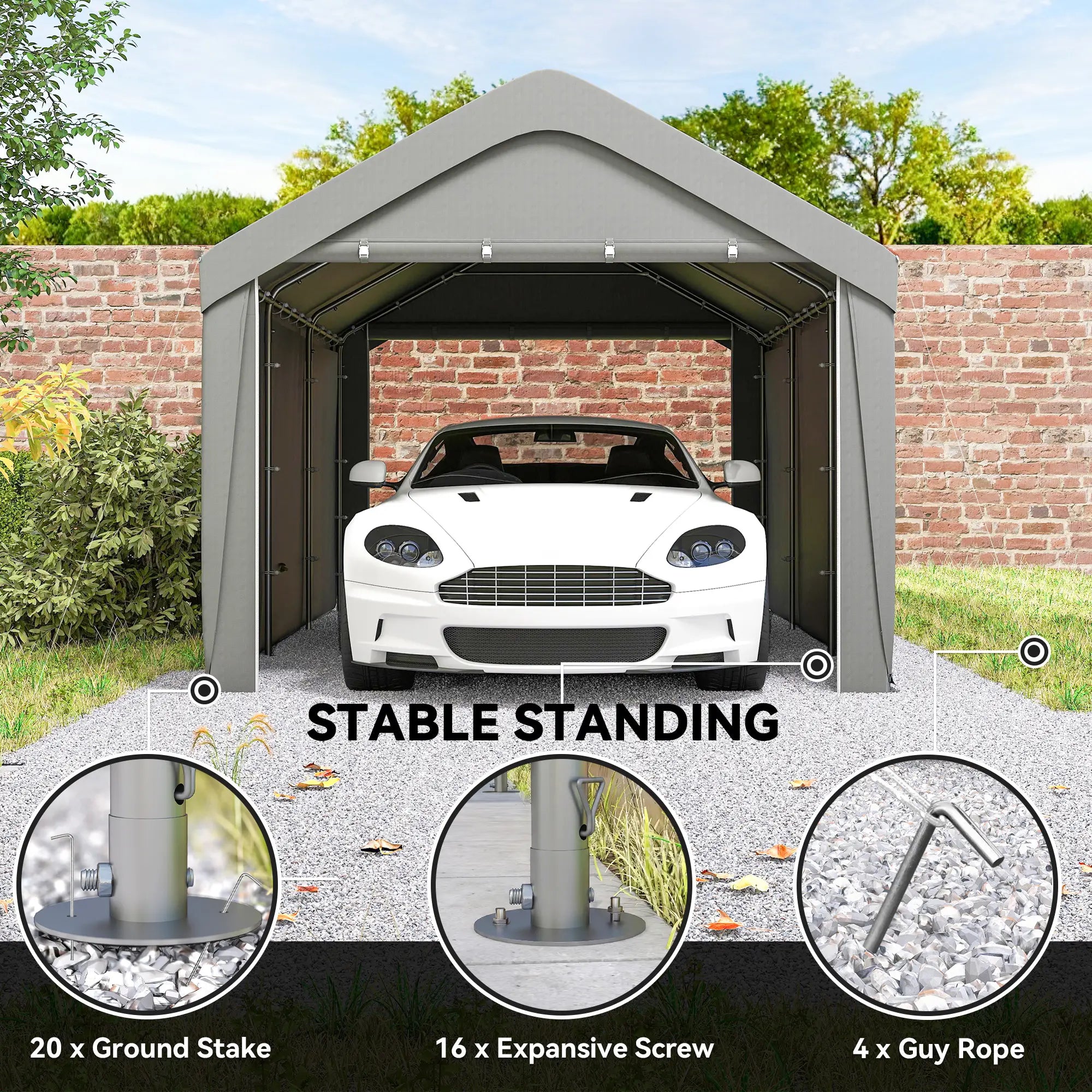 10 x 20 ft Portable Garage, 2 Roll-Up Doors, Removable Sidewalls, Light Grey Car Shelters at Gallery Canada