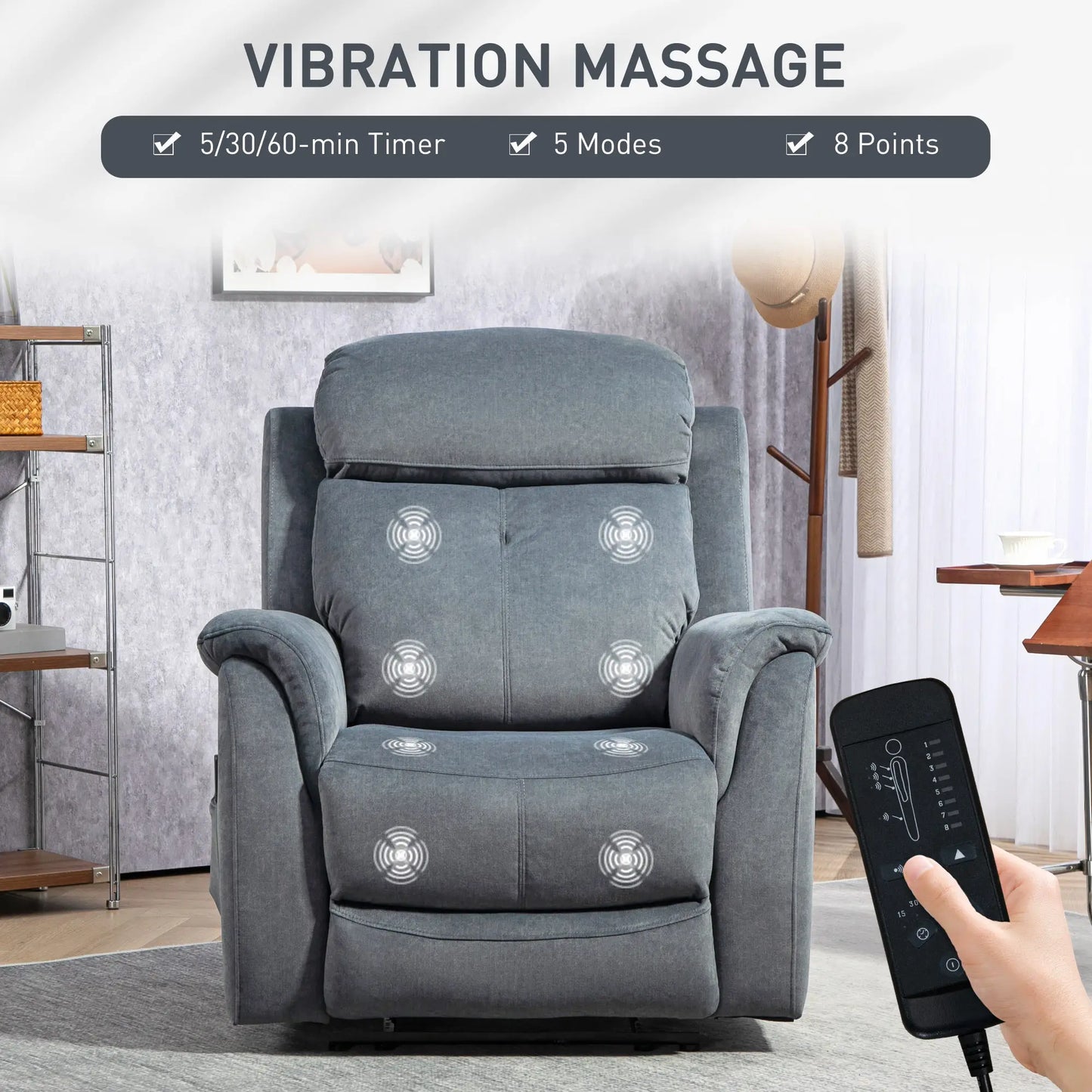 Manual Recliner Chair with Vibration Massage, Reclining Chair for Living Room with Side Pockets, Dark Grey Sofas & Reclining Chairs at Gallery Canada