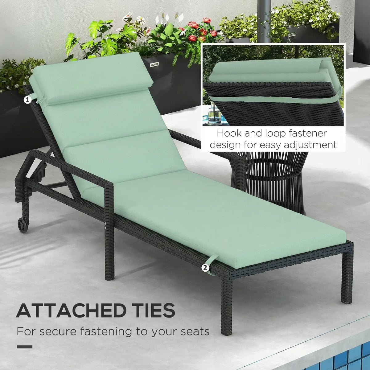 Patio Chaise Lounge Chair Cushion, With Headrest And Ties, Green Patio Chair Cushions at Gallery Canada