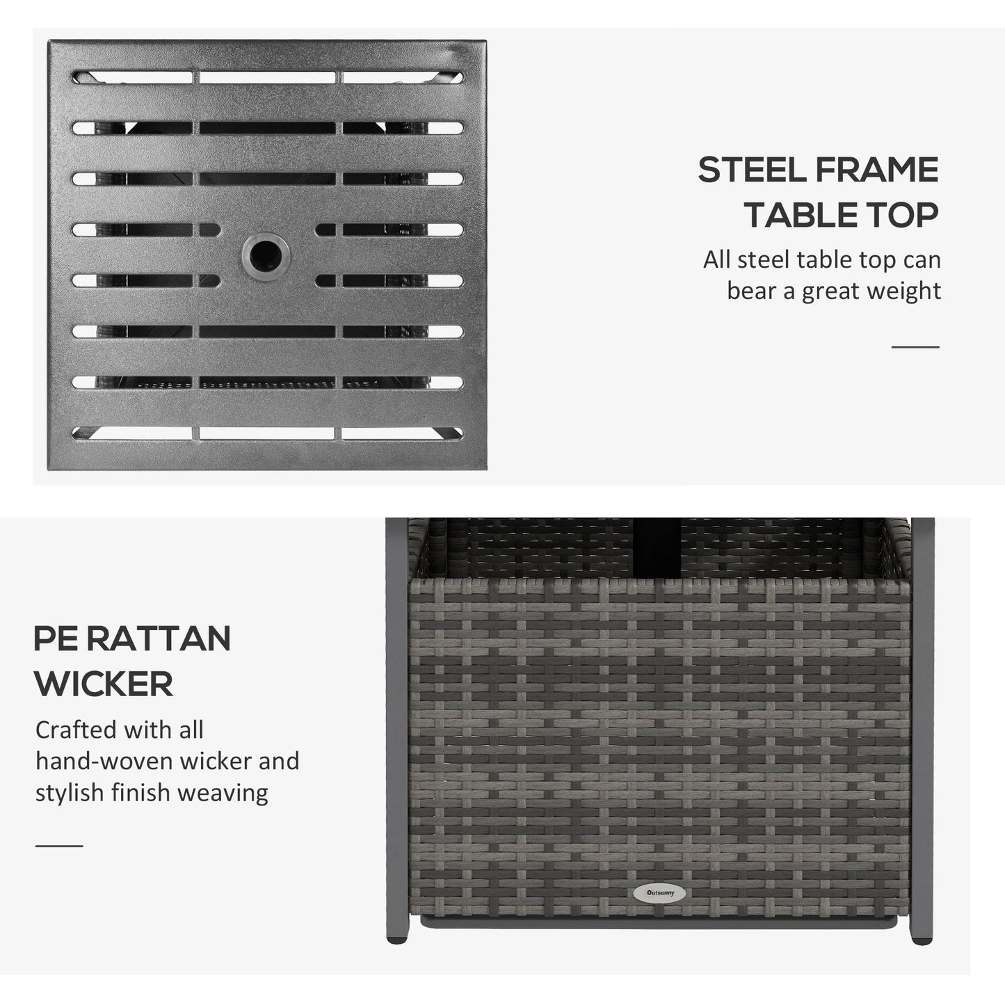 Rattan Coffee Table, Wicker Patio, Umbrella Hole, Mixed-Grey Patio Side Tables at Gallery Canada