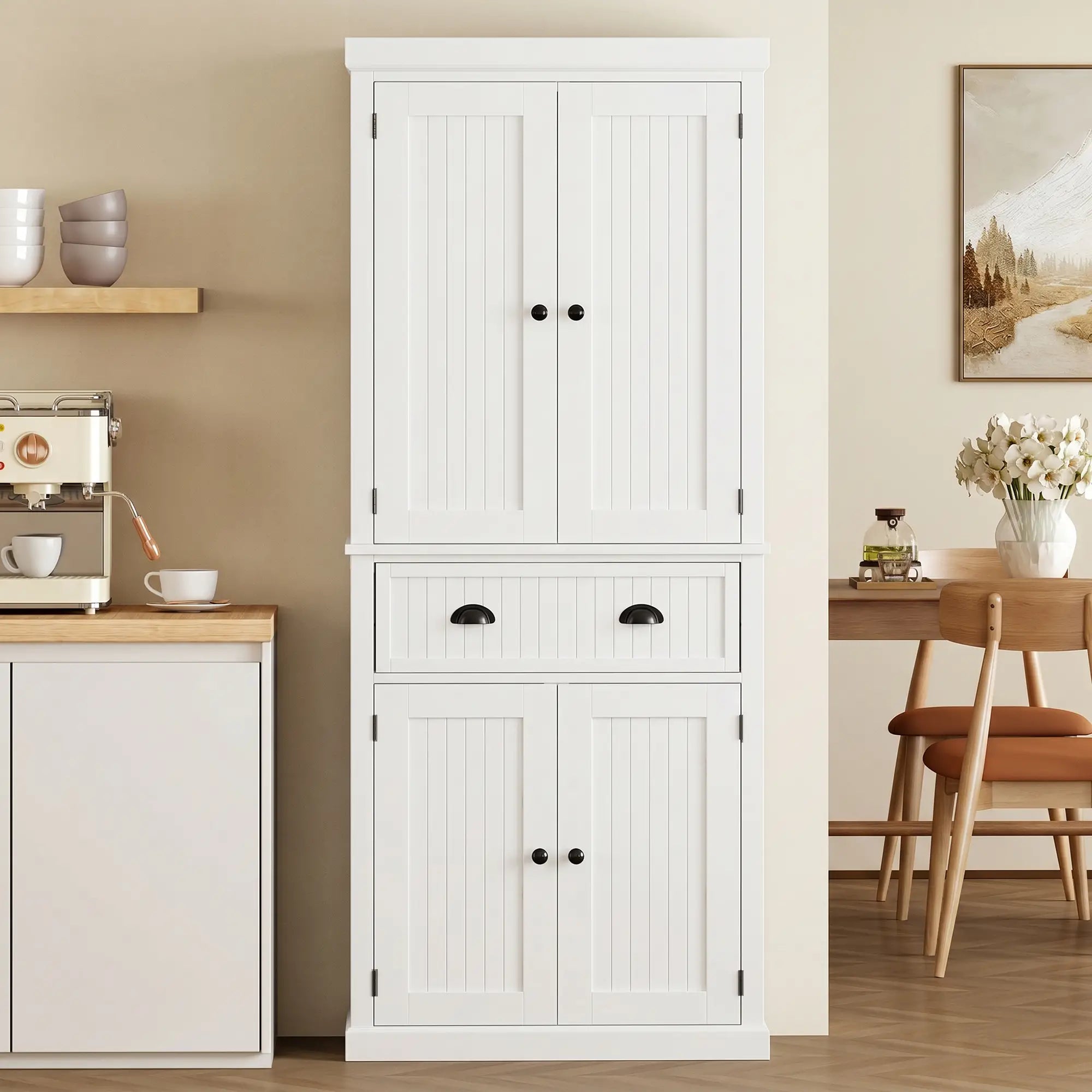 72 Inch Kitchen Pantry, Storage Cabinet with Drawer, White, White Kitchen Pantry Cabinets at Gallery Canada