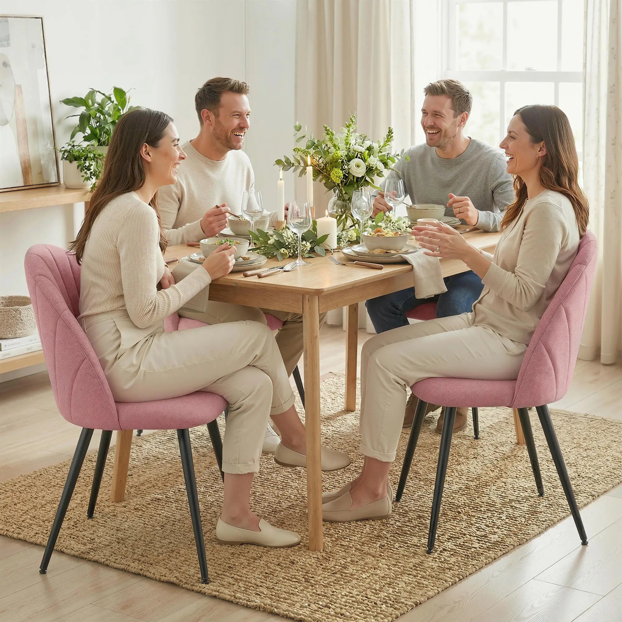 Modern Dining Chairs Set Of 4, Upholstered, Metal Legs, Pink Dining Chairs at Gallery Canada