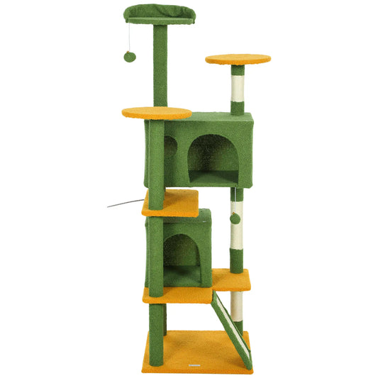 63" Cat Tree, Multi-Level Tower, Scratching Posts, Condos, Bed, Green Multi-Level Cat Towers Green, Yellow, Cream White at Gallery Canada