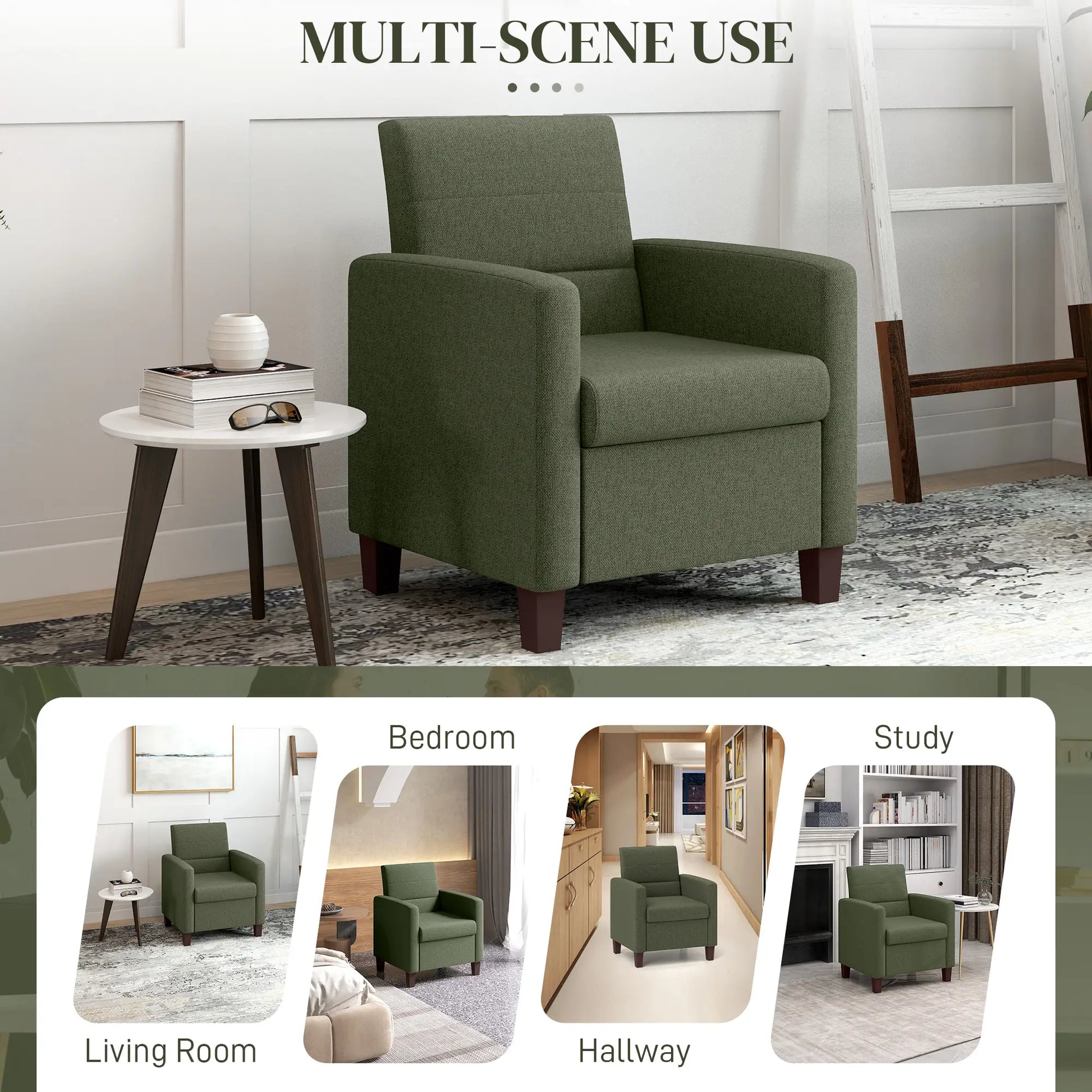 Modern Fabric Accent Chair, Seat Cushion, Non-Slip Pads, Dark Green Accent Chairs at Gallery Canada