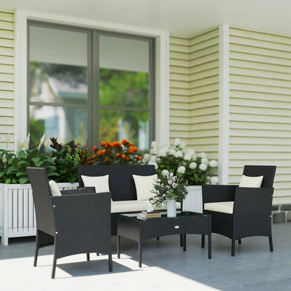 4-Piece Rattan Patio Set, Coffee Table, 22.8" W x 21.7" D x 33.5" H, Black Cream Patio Furniture Sets at Gallery Canada