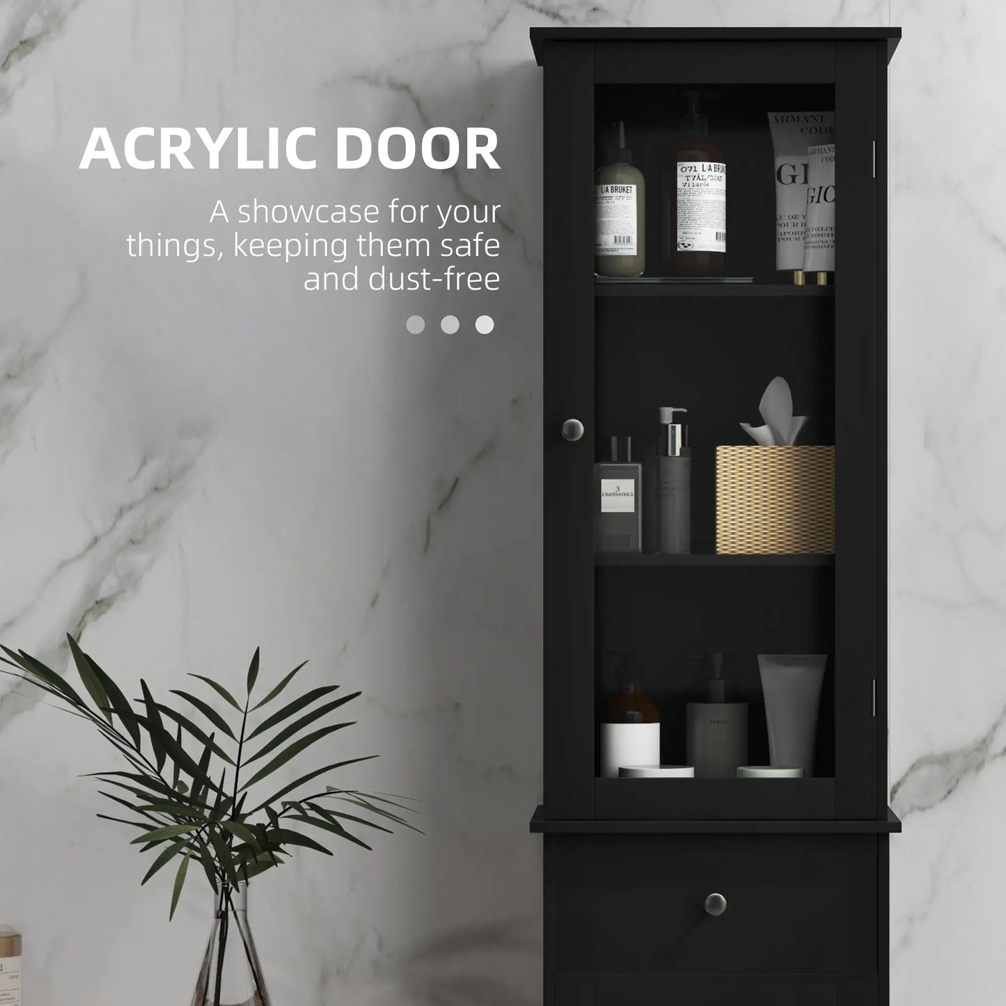 Tall Bathroom Cabinet, 2 Doors, Adjustable Shelves, Black Bathroom Cabinets at Gallery Canada
