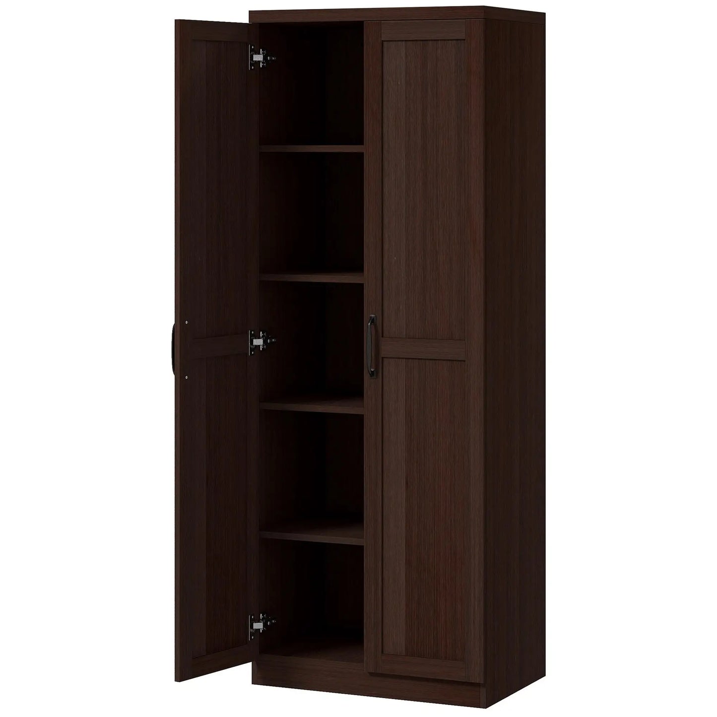 63" Kitchen Storage Cabinet, 5-Tier Pantry with Doors, Adjustable Shelves, Dark Brown Kitchen Pantry Cabinets Distressed Dark Brown at Gallery Canada