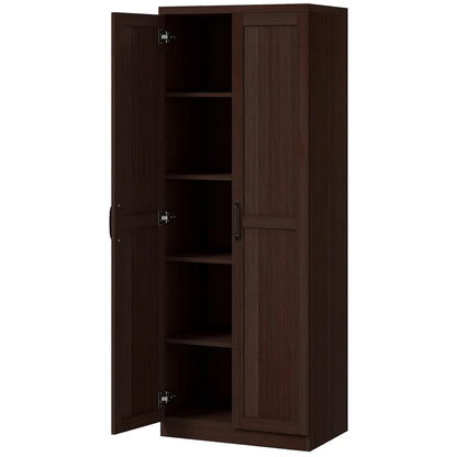 63" Kitchen Storage Cabinet, 5-Tier Pantry with Doors, Adjustable Shelves, Dark Brown Kitchen Pantry Cabinets Distressed Dark Brown at Gallery Canada