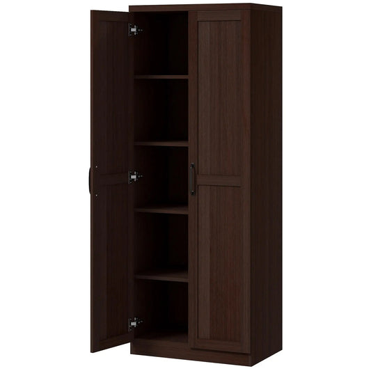 63" Kitchen Storage Cabinet, 5-Tier Pantry with Doors, Adjustable Shelves, Dark Brown Kitchen Pantry Cabinets Distressed Dark Brown at Gallery Canada