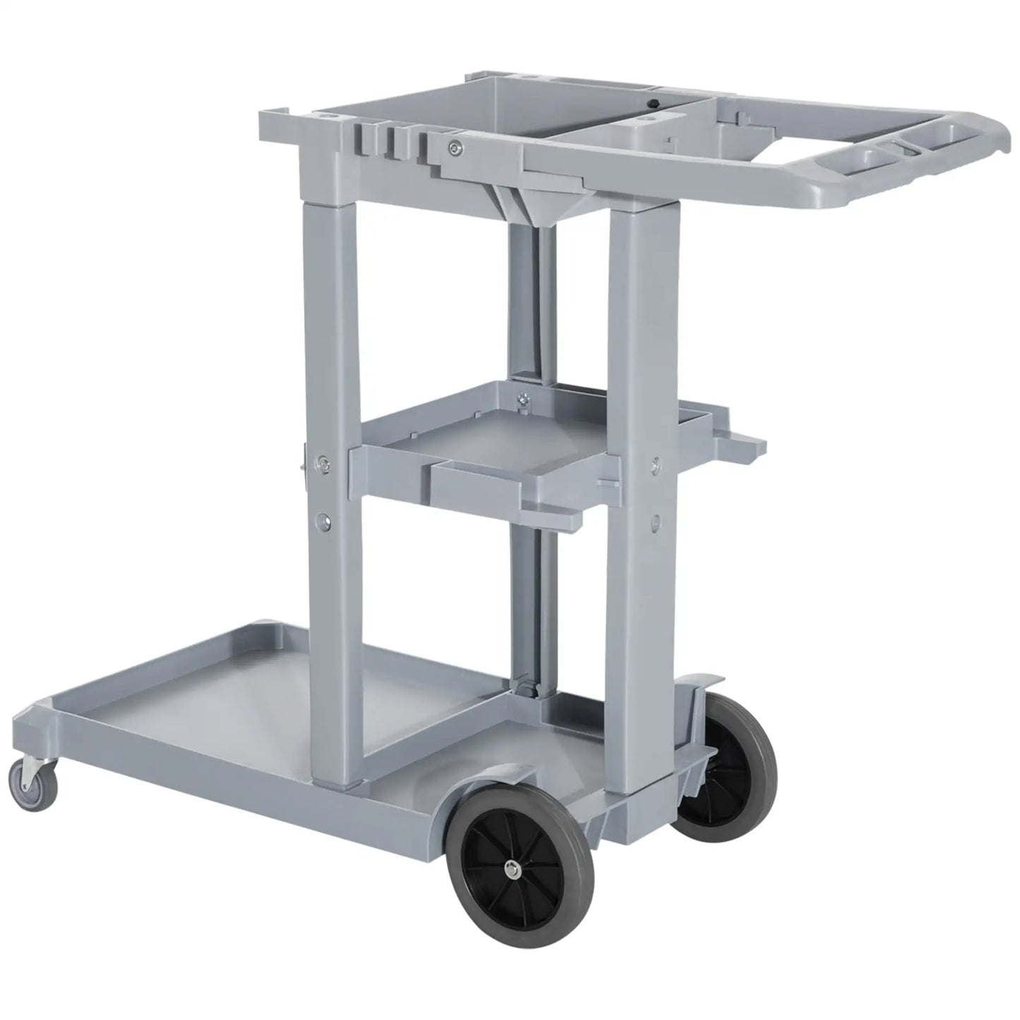 Janitorial Cart with 3 Shelves, Wheels, Rubbish Bag, Mop Holders, Grey Household Supplies at Gallery Canada