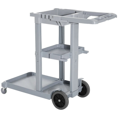 Janitorial Cart with 3 Shelves, Wheels, Rubbish Bag, Mop Holders, Grey Household Supplies at Gallery Canada