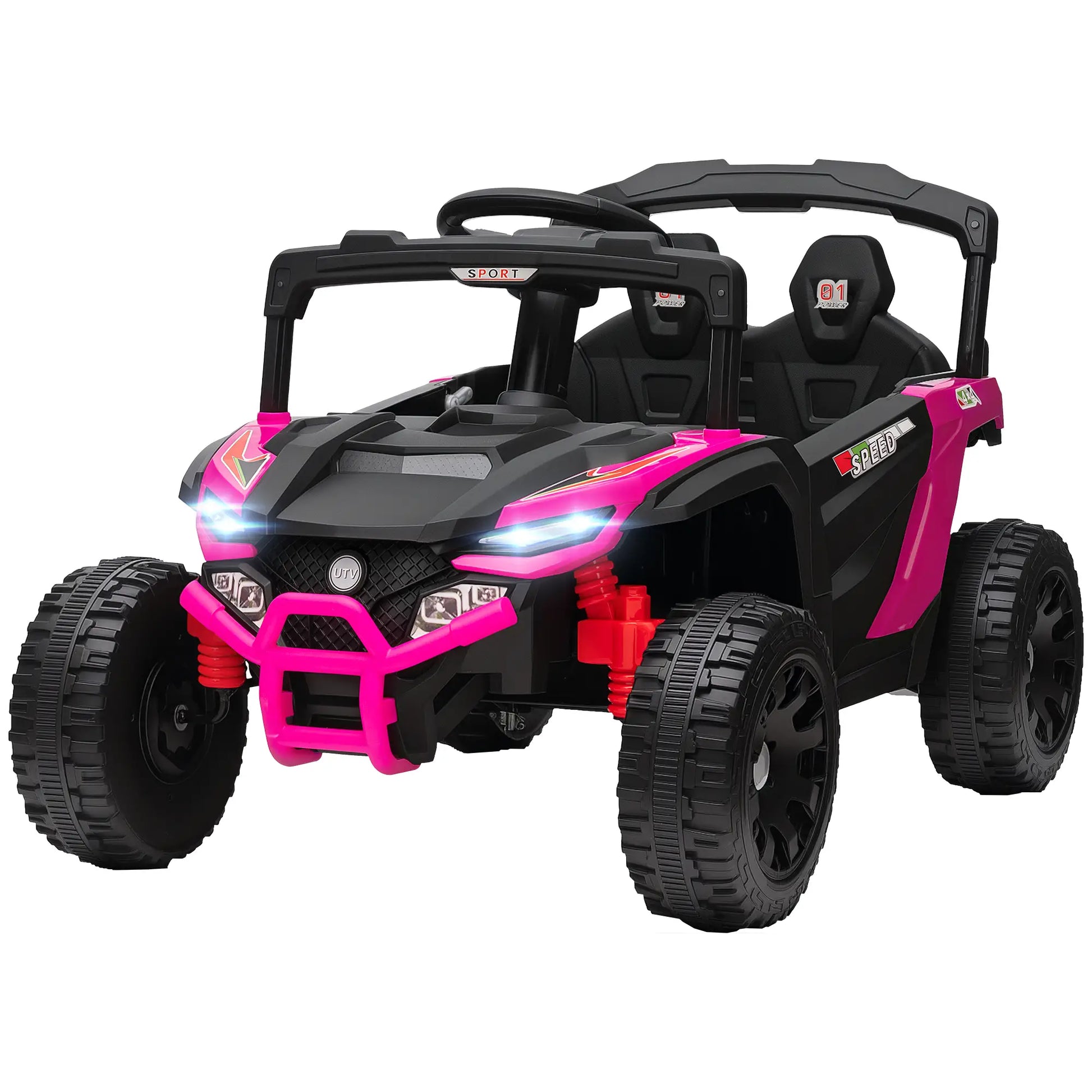 12V Kids Ride On Truck, Dual Motors, Rear Suspension, Remote Control, Pink Electric Toy Cars Pink, Black at Gallery Canada