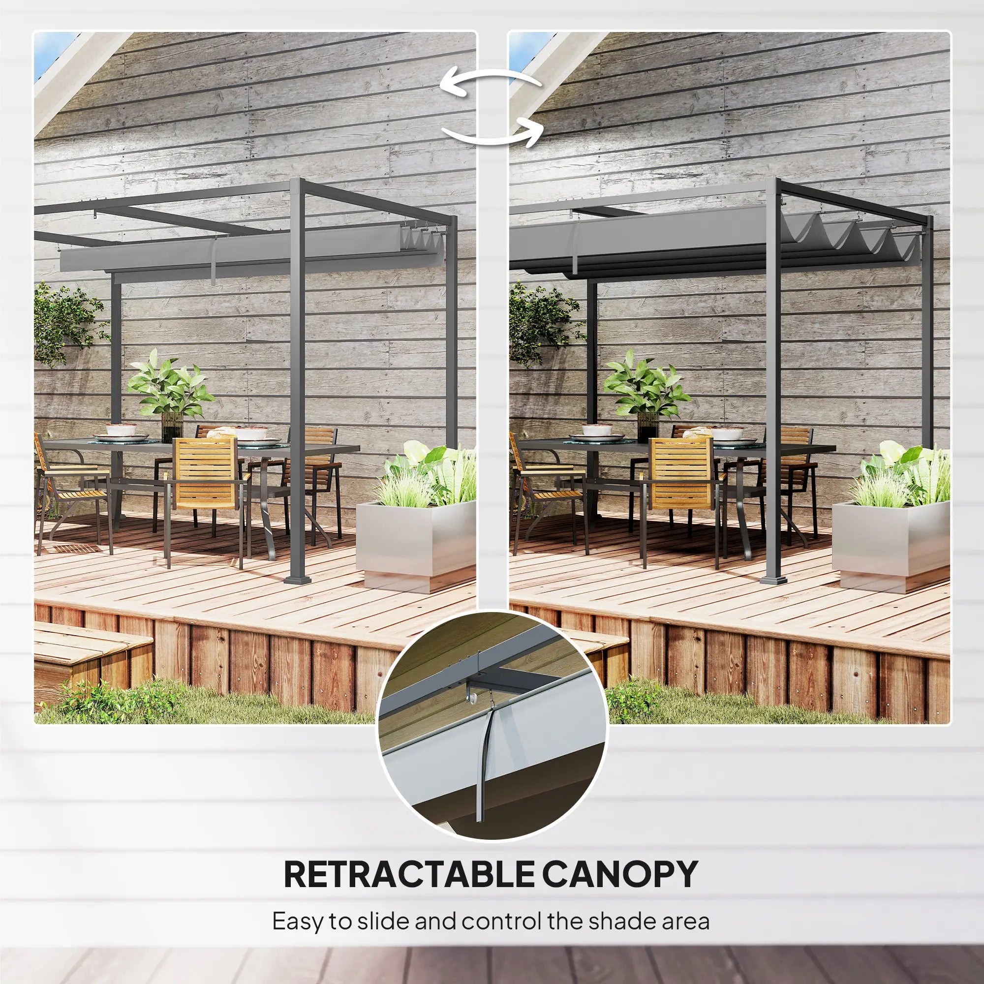 10x7ft Pergola, Retractable Roof, Outdoor Patio Sun Shelter, Grey Pergolas at Gallery Canada