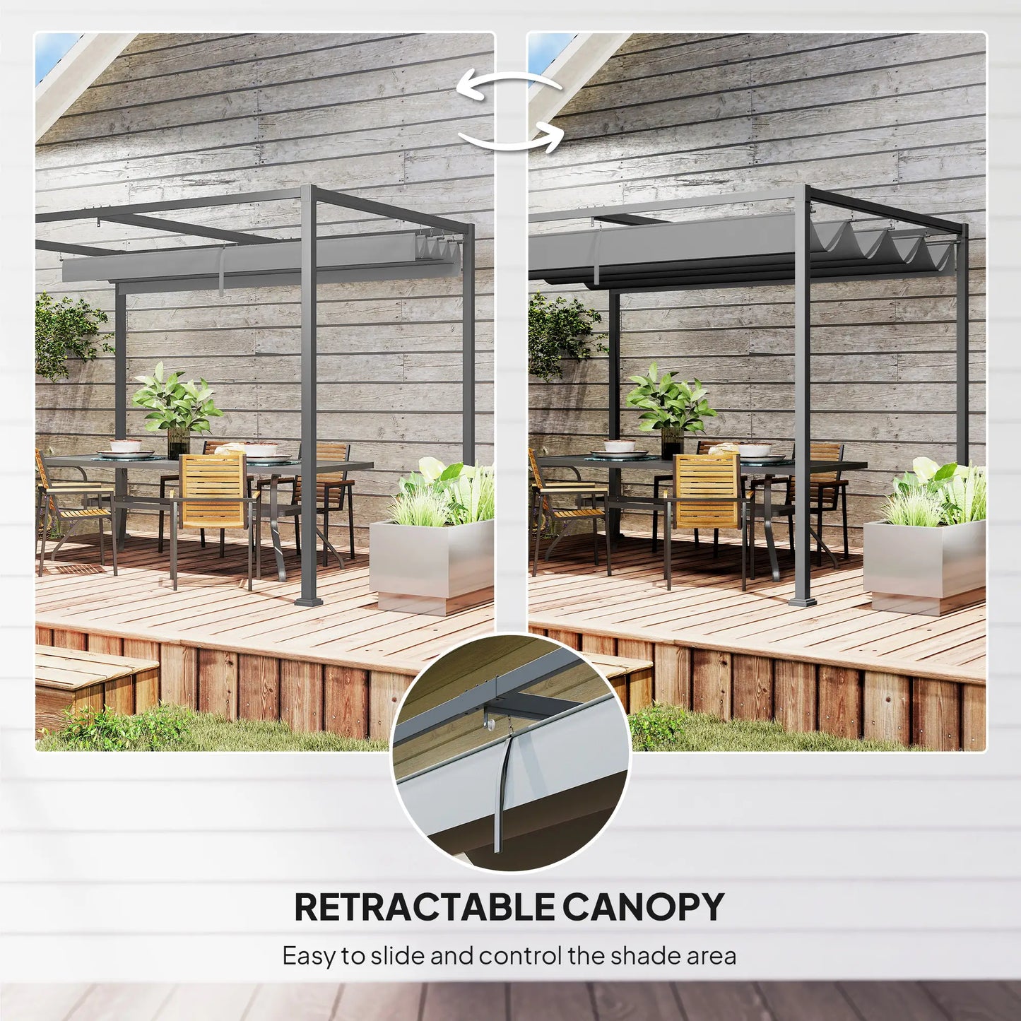 10x7ft Pergola, Retractable Roof, Outdoor Patio Sun Shelter, Grey Pergolas at Gallery Canada
