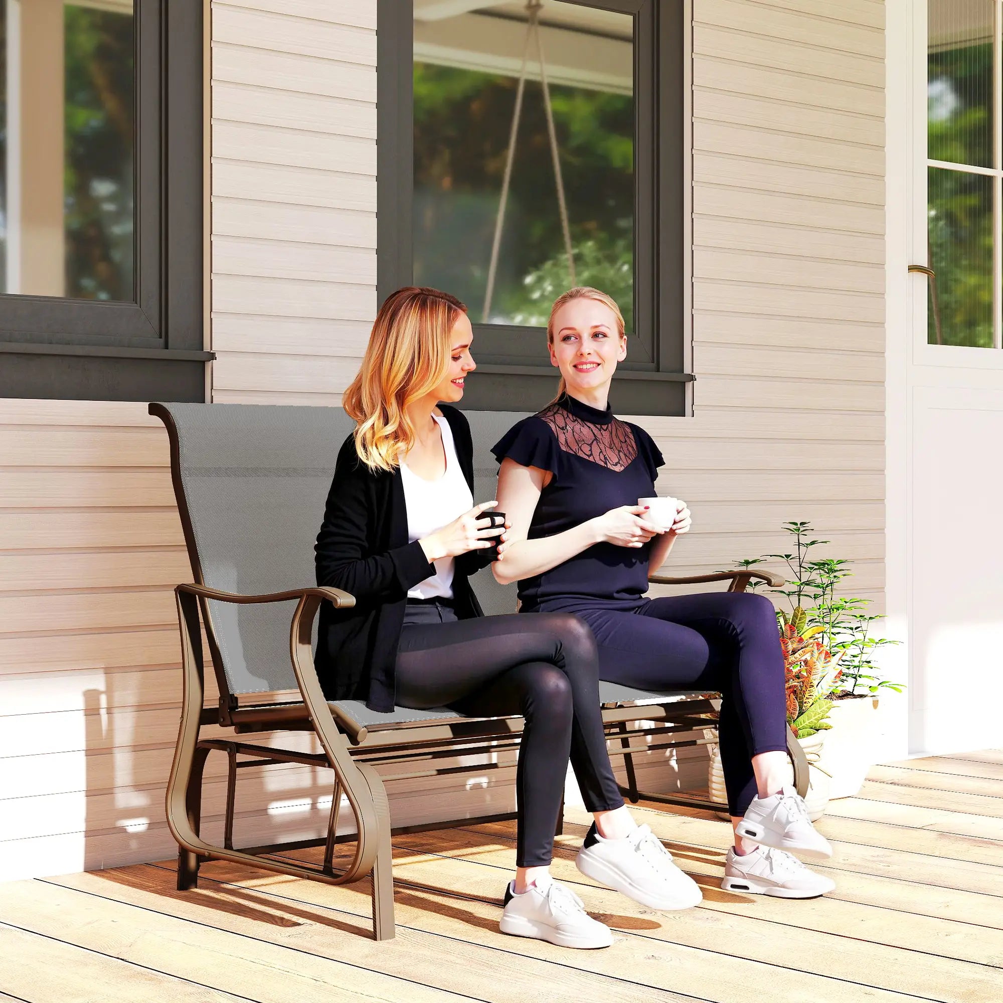 Garden Double Gliding Chair, Outdoor Patio Glider, Steel Frame, Light Grey Outdoor Gliders at Gallery Canada