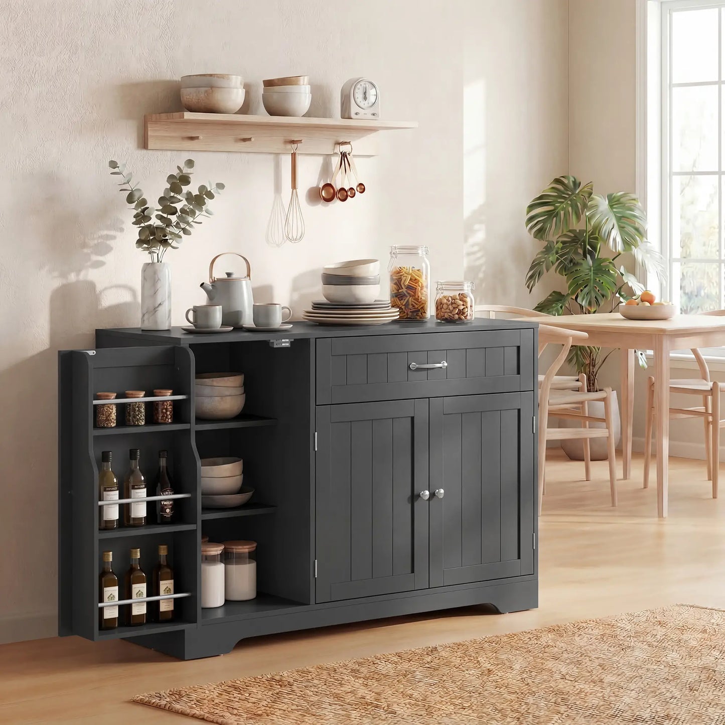 44" Modern Kitchen Cabinet with Drawer, Adjustable Shelves, Black Bar Cabinets at Gallery Canada