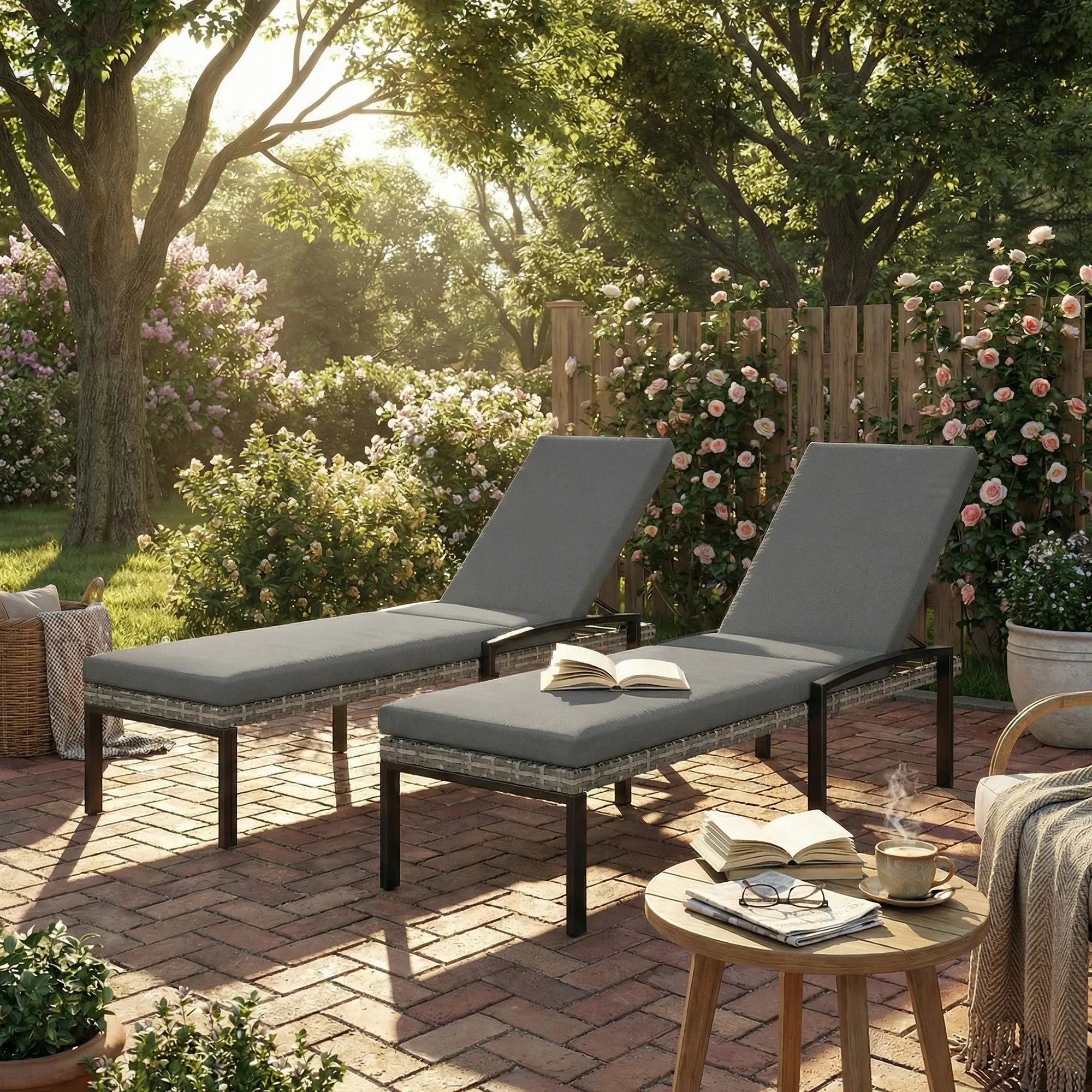 Outdoor Chaise Lounge Chairs, Set of 2 Wicker Patio Chairs, 5-Level Adjustable Backrest Wicker Chaise Loungers at Gallery Canada