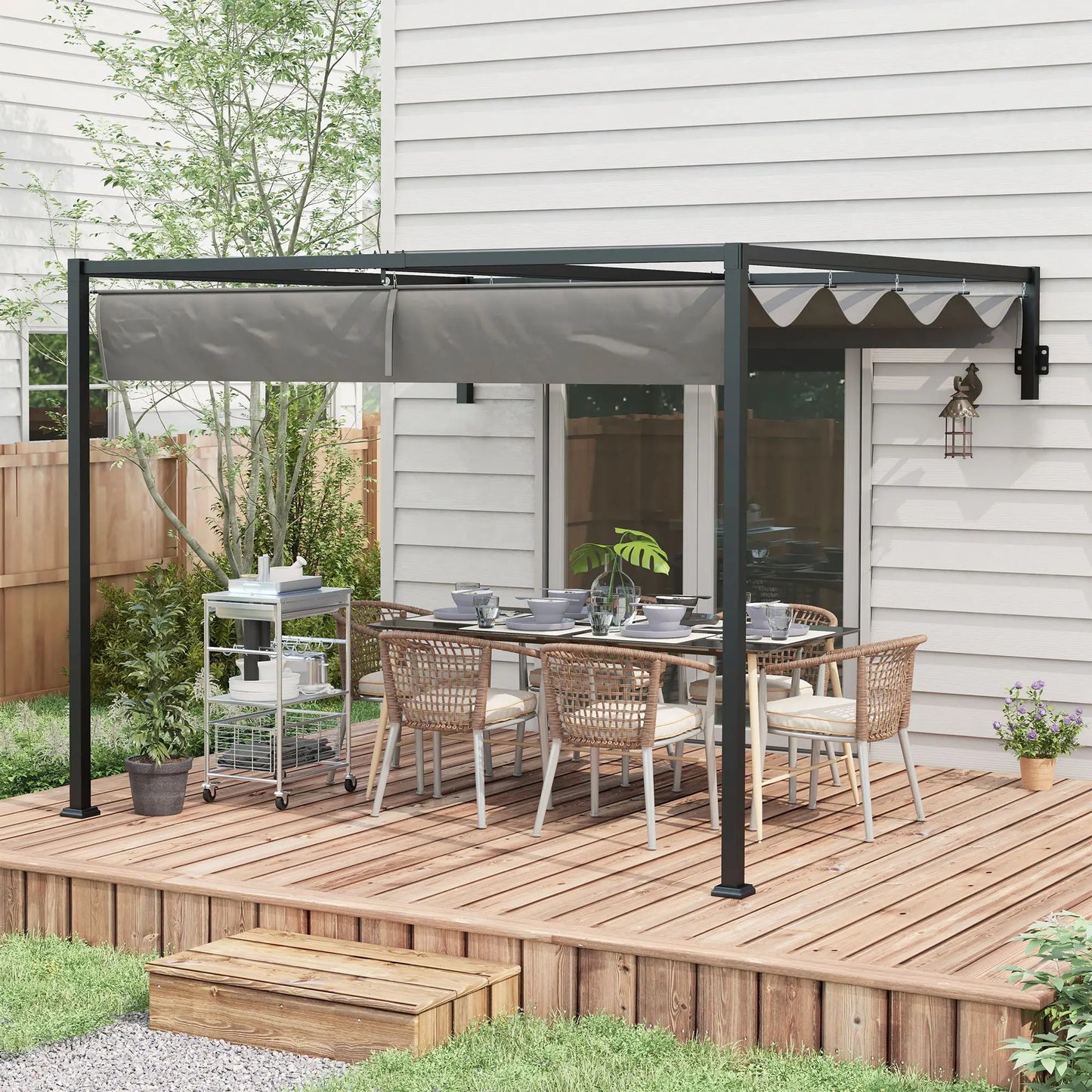Pergola métallique 10' x 7', toit rétractable pour terrasse de jardin avec barbecue