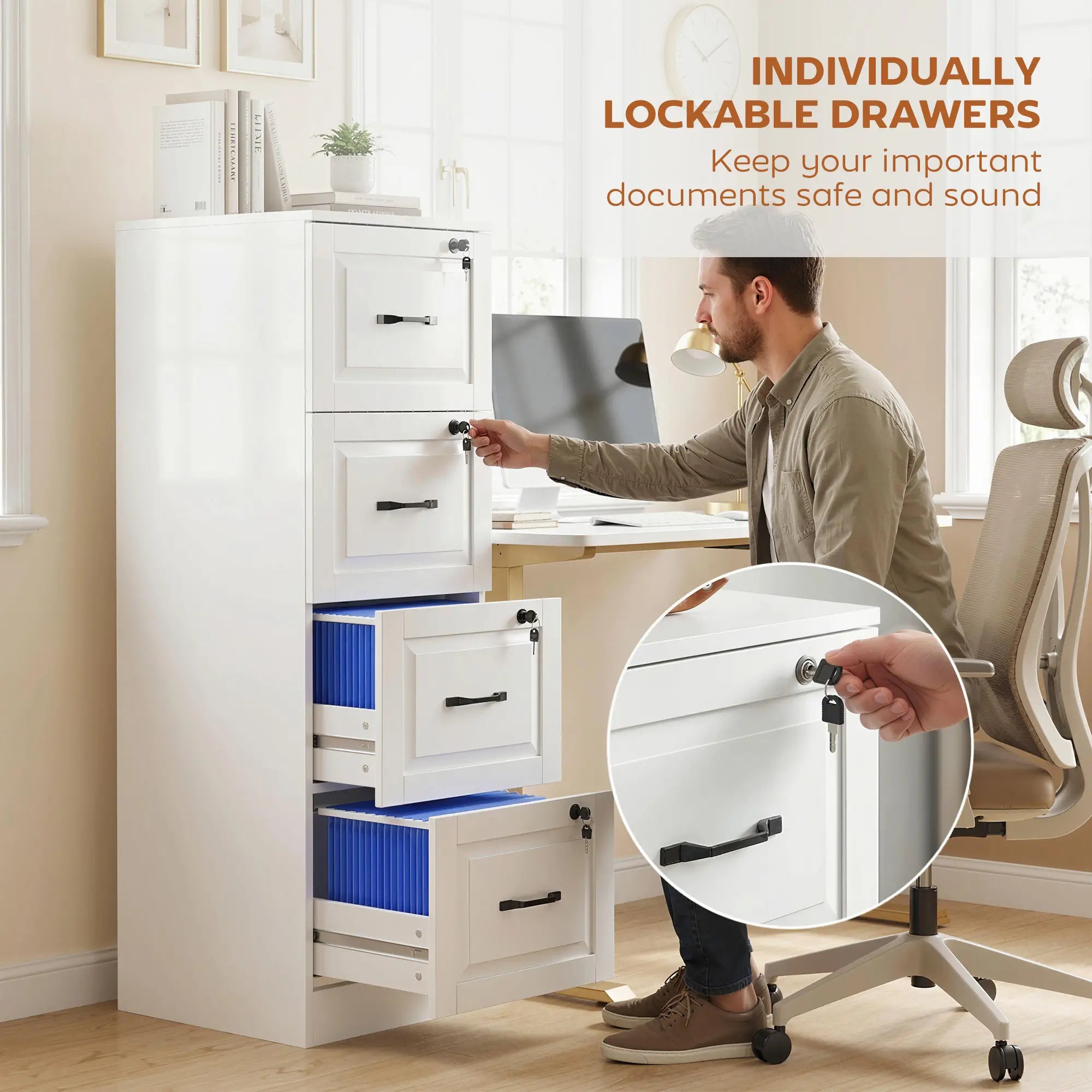 4 Drawer File Cabinet With Lock, Vertical Filing Cabinet, White Office Cabinets & Cupboards at Gallery Canada
