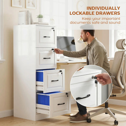 4 Drawer File Cabinet With Lock, Vertical Filing Cabinet, White Office Cabinets & Cupboards at Gallery Canada