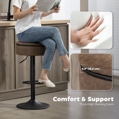 Set of 2 Barstools with Storage, Swivel, PU Leather, Footrest, Steel Base, Brown Bar Stools at Gallery Canada