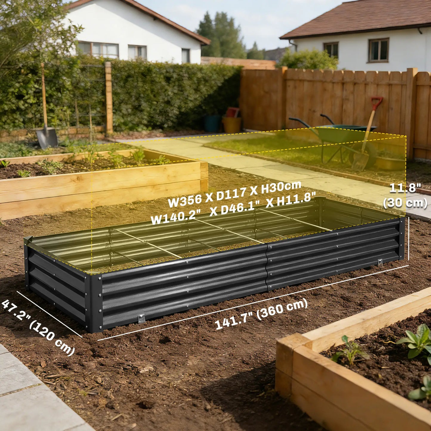 Galvanized Raised Garden Bed, 12 x 4 x 1ft, Reinforced Planter Box, Dark Grey Galvanized Planter Boxes at Gallery Canada