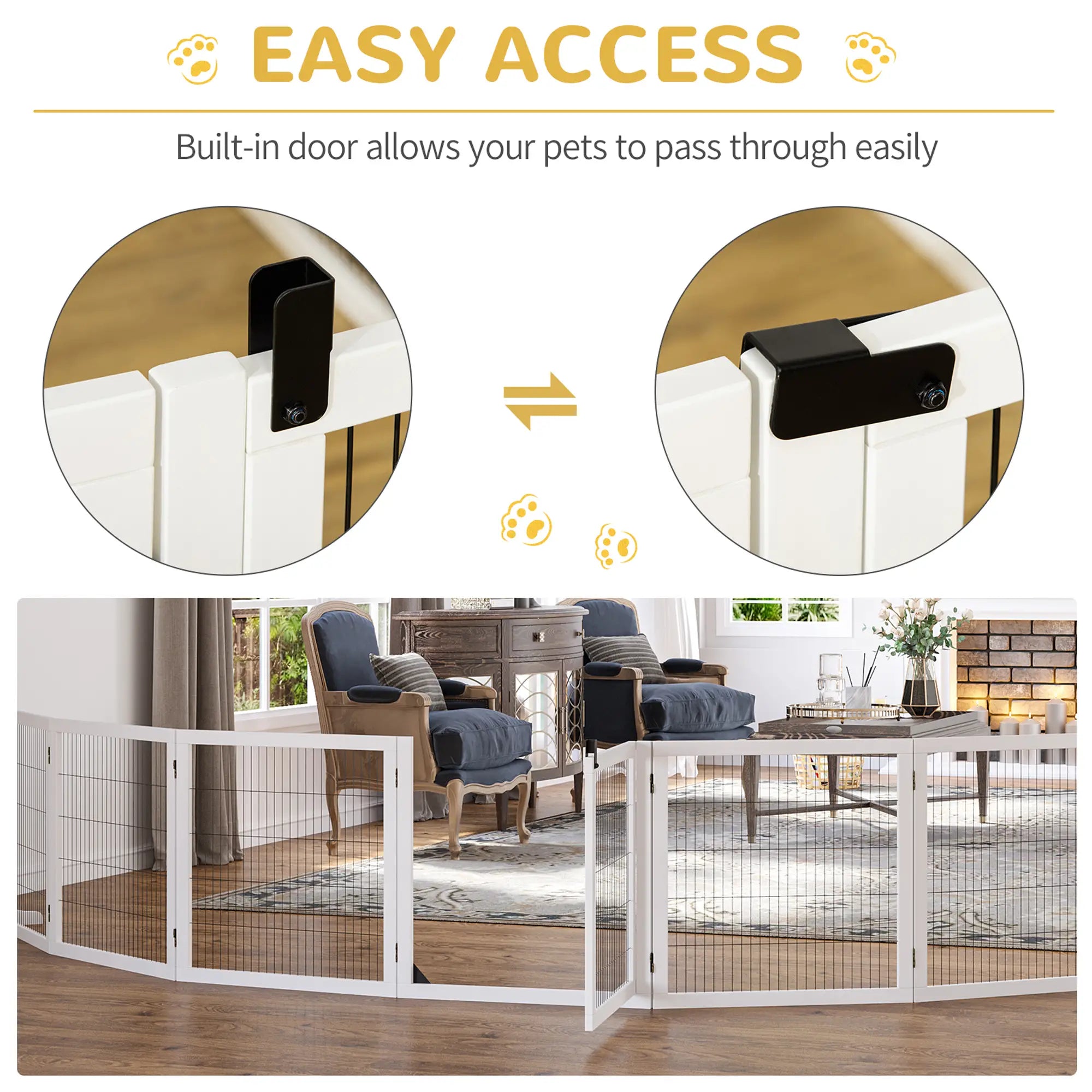 Wooden Freestanding Pet Gate, 2 Support Feet, White Houses, Kennels & Pens at Gallery Canada