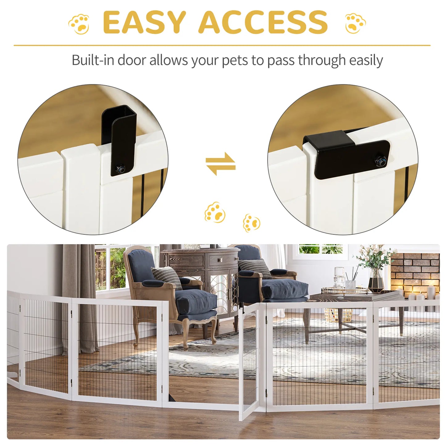 Wooden Freestanding Pet Gate, 2 Support Feet, White Houses, Kennels & Pens at Gallery Canada