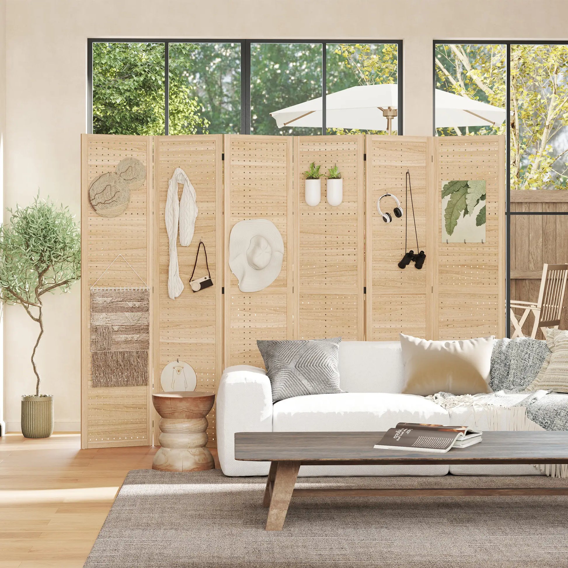 5.6 Ft. Tall 6-Panel Room Divider, Freestanding Folding Privacy Screen, Natural Room Dividers at Gallery Canada