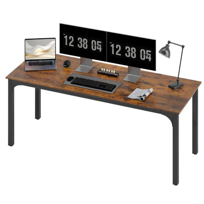 79 Inch Computer Desk, Metal Legs, Rustic Brown Computer Desks Rustic Brown, Black at Gallery Canada