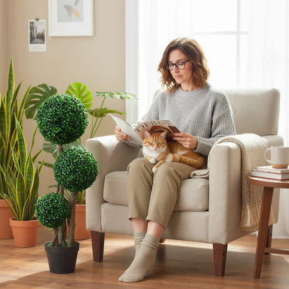 Ensemble de 2 Topiaires Artificielles en Buis de 35 Pouces, Intérieur Extérieur, Vert