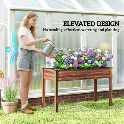 48" x 22" x 30" Jardinière surélevée en bois pour patio, carbonisée