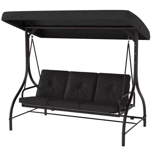 Convertible Patio Swing Bed With Canopy, Cushions, 3 Seater, Black Patio Swings with Stand Black at Gallery Canada