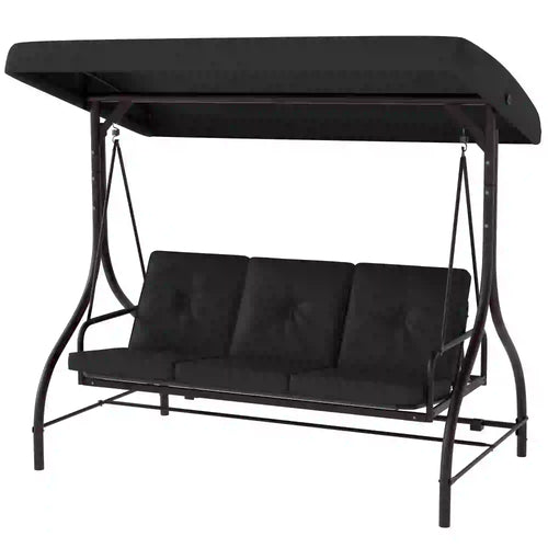 Convertible Patio Swing Bed With Canopy, Cushions, 3 Seater, Black