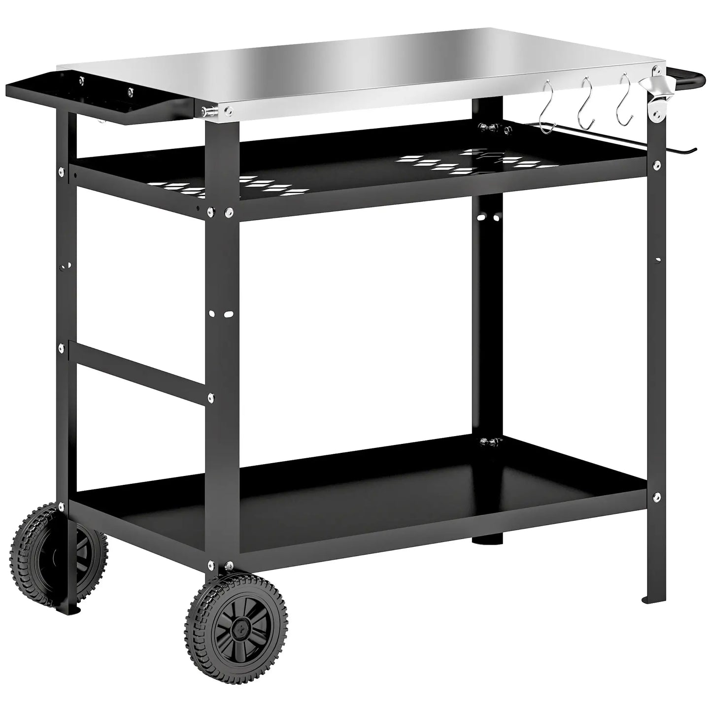 BBQ Stand With Stainless Steel Top, Adjustable Shelf, Hooks, Seasoning Tray Outdoor Grill Carts Black, Silver Tone at Gallery Canada