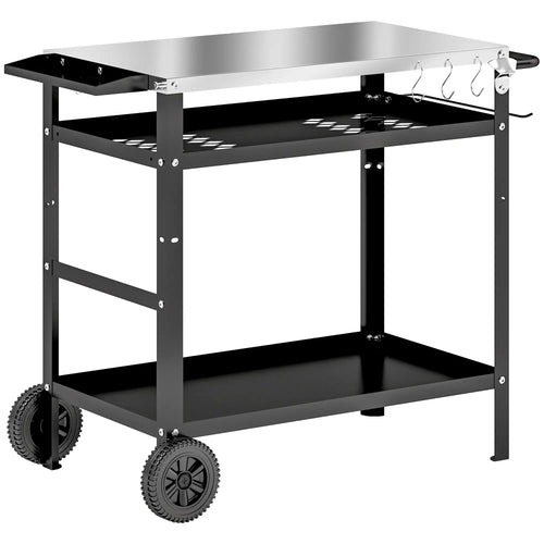 BBQ Stand With Stainless Steel Top, Adjustable Shelf, Hooks, Seasoning Tray