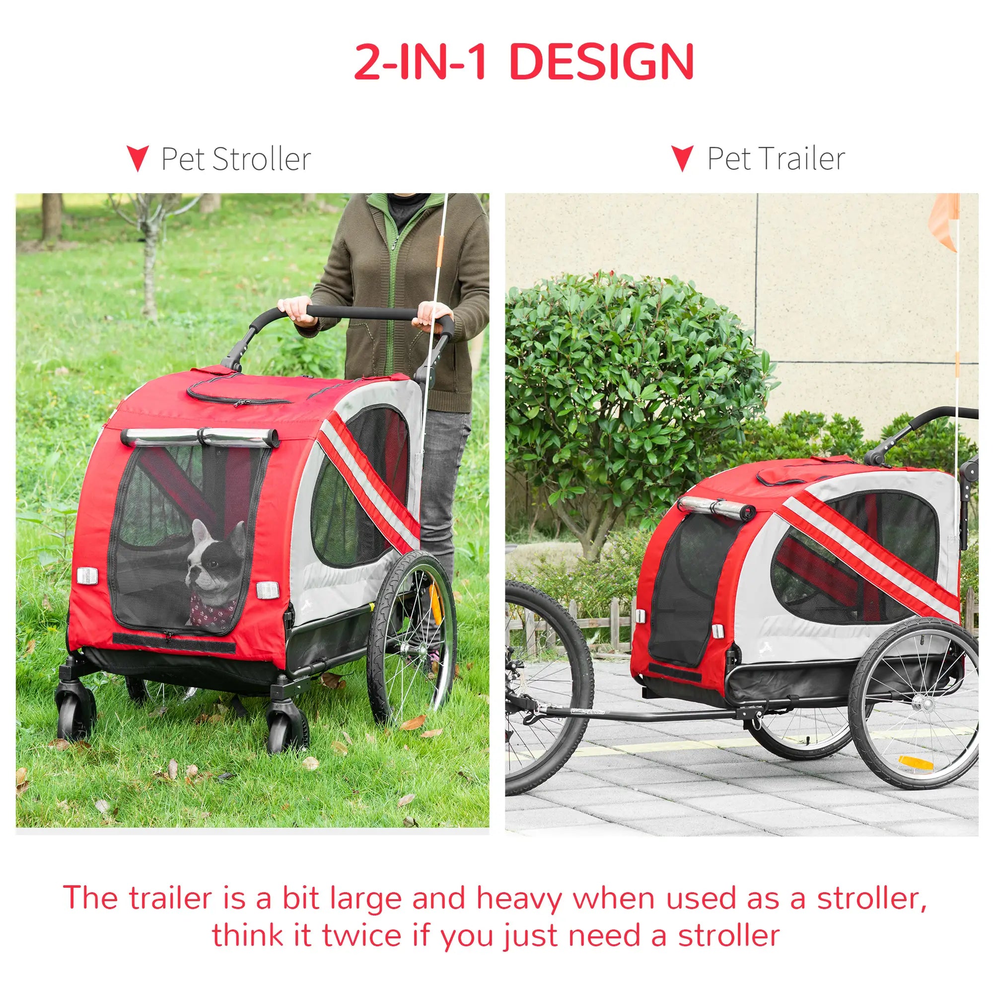 Dog Bike Trailer, 2-in-1 Pet Stroller, Universal Wheel Reflectors, Red Dog Bike Trailers & Strollers at Gallery Canada