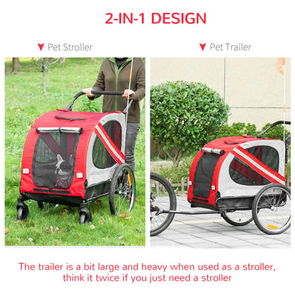 Dog Bike Trailer, 2-in-1 Pet Stroller, Universal Wheel Reflectors, Red Dog Bike Trailers & Strollers at Gallery Canada
