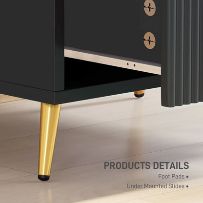 Black Bedside Table, Nightstand with 2 Drawers, Metal Legs, Black Bedside Tables at Gallery Canada