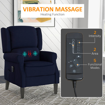 Push Back Recliner Chair, Vibration Massage, Extendable Footrest, Remote, Pocket, Blue Single Sofas at Gallery Canada