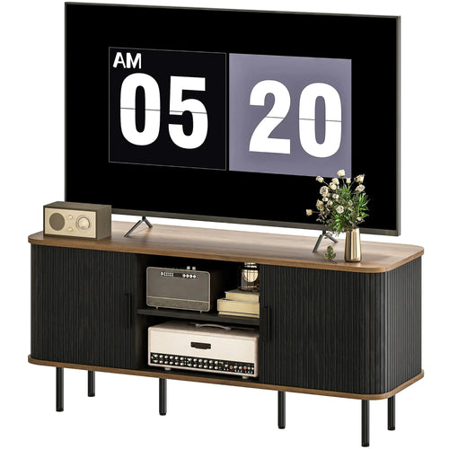 TV Stand for 55 Inches, Storage Shelves, Cabinets, Black