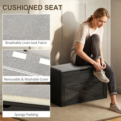 Shoe Storage Bench with Flip Drawer, Lift Top, Seat Cushion, Black Shoe Storage Cabinets & Racks at Gallery Canada