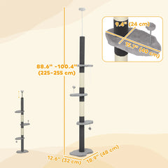 88.5"-100.5" Floor to Ceiling Cat Tree, Scratching Posts, Cloud Platforms, Dangling Balls, Grey Floor to Ceiling Cat Trees Grey at Gallery Canada