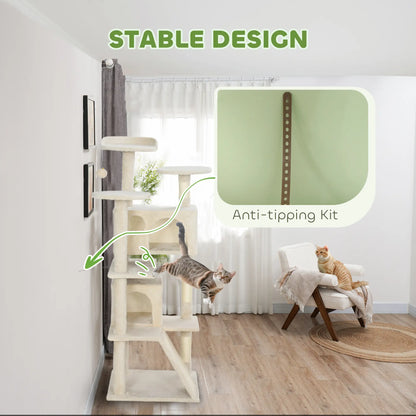 54" Cat Tree, Multi-Level Tower with Scratching Posts, Condos, Beige Cat Towers at Gallery Canada