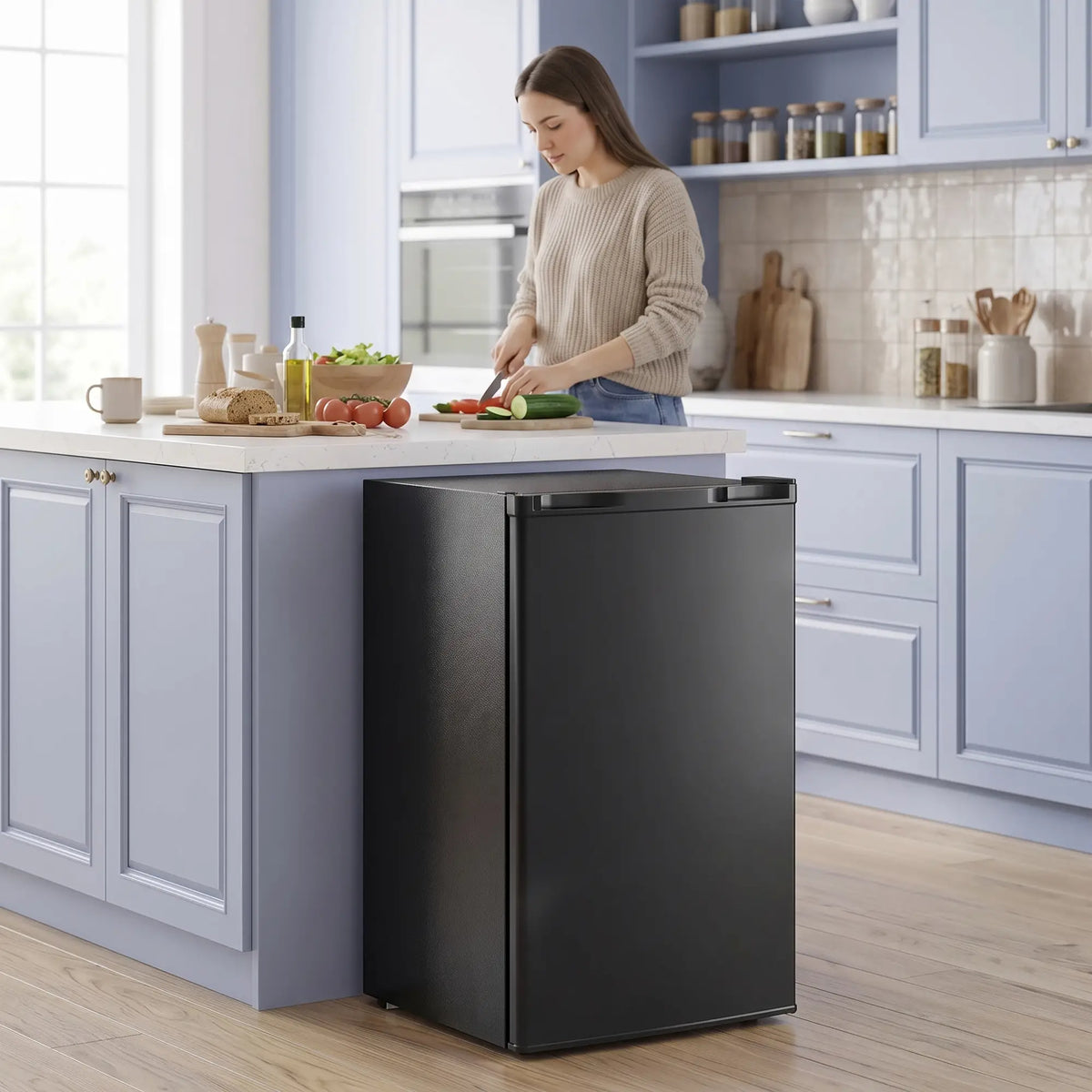 3.2 Cu Ft Mini Fridge, Single Door Compact Refrigerator, Black, Black
