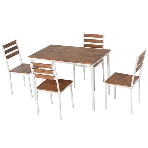 5 Piece Dining Table Set for 4, Space Saving Kitchen Table and 4 Chairs, Rectangle, Steel Frame for Dining Room