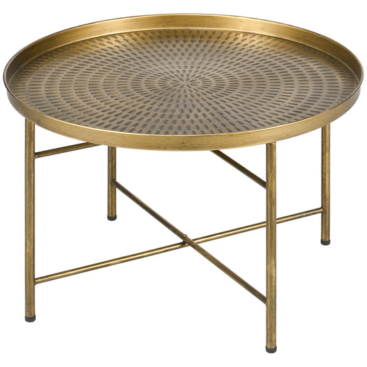 Vintage Coffee Table for Living Room, 24" Round Center Table with Hammered Tray Top and Metal Frame, Gold - Gallery Canada