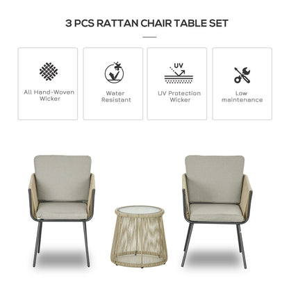 3 Piece Outdoor Patio Bistro Set, Wicker Rattan Furniture with Metal Legs for Garden, Backyard, Coffee and Light Grey Bistro Sets at Gallery Canada