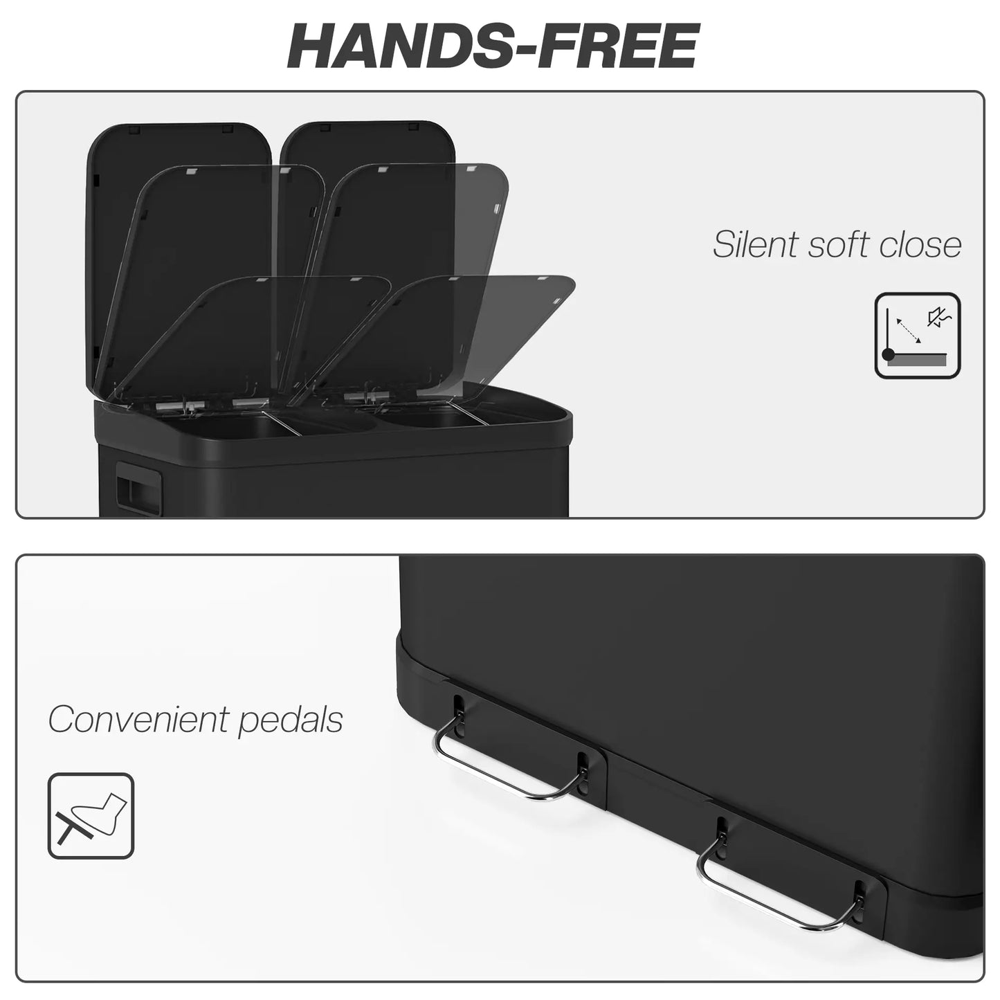 Kitchen Garbage Bin, 2 x 7.9 Gal, Soft-Close With Removable Buckets, Black Small Kitchen Appliances at Gallery Canada