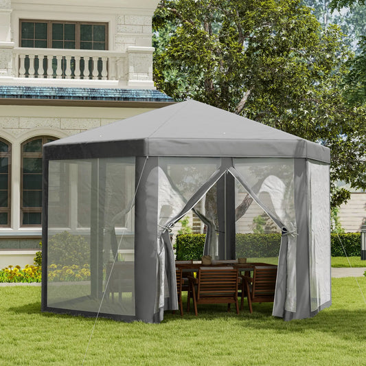 Hexagon Party Tent, Patio Gazebo with Netting, Dark Grey Canopy Tents Dark Grey at Gallery Canada